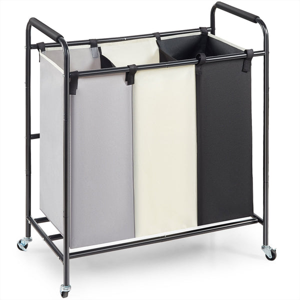 Vevor 3 Section Laundry Basket Heavy Duty Hamper Storage Organizer Sorter Cart With Lockable Wheels For Dirty Clothes In Room Bedroom Laundry Baskets