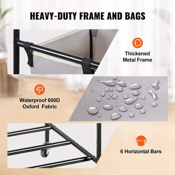 Vevor 3 Section Laundry Basket Heavy Duty Hamper Storage Organizer Sorter Cart With Lockable Wheels For Dirty Clothes In Room Bedroom Laundry Baskets