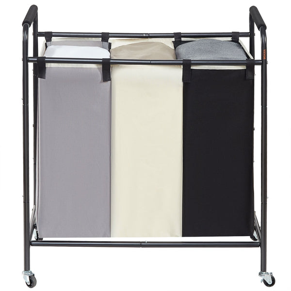 Vevor 3 Section Laundry Basket Heavy Duty Hamper Storage Organizer Sorter Cart With Lockable Wheels For Dirty Clothes In Room Bedroom Laundry Baskets