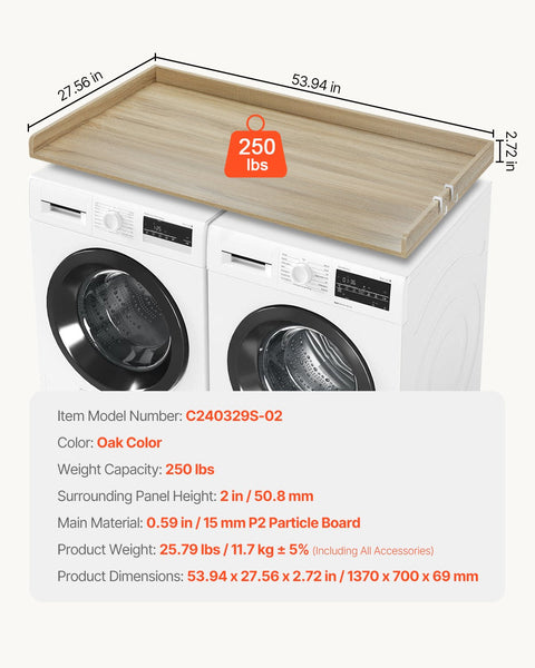 Washer Dryer Countertop 54" X 27" Wooden And Water Resistant Laundry Machine Topper Cover With Anti Slip Pads For Room Organization Storage Oak Dryers