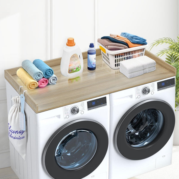 Washer Dryer Countertop 54" X 27" Wooden And Water Resistant Laundry Machine Topper Cover With Anti Slip Pads For Room Organization Storage Oak Dryers