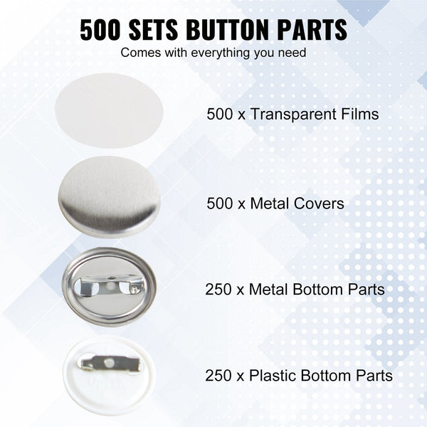 Vevor 1" 25Mm Button Badge Parts Supplies For Maker Machine 500 Sets Badge & Button Makers