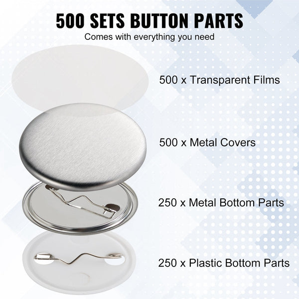 Vevor 1.25" 32Mm Button Badge Parts Supplies For Maker Machine 500 Sets Badge & Button Makers
