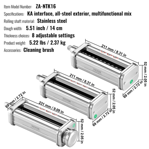 3Pcs Pasta Attachment For Kitchenaid Stand Mixer Roller Cutter Set Countertop Mixers