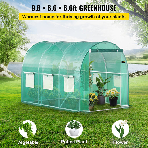 Walk In Tunnel Greenhouse 3 X 2 M Portable Plant Hot House With Galvanised Steel Frame 1 Top Bar Diagonal Poles Zipper Door And 6 Roll Up Windows Gree