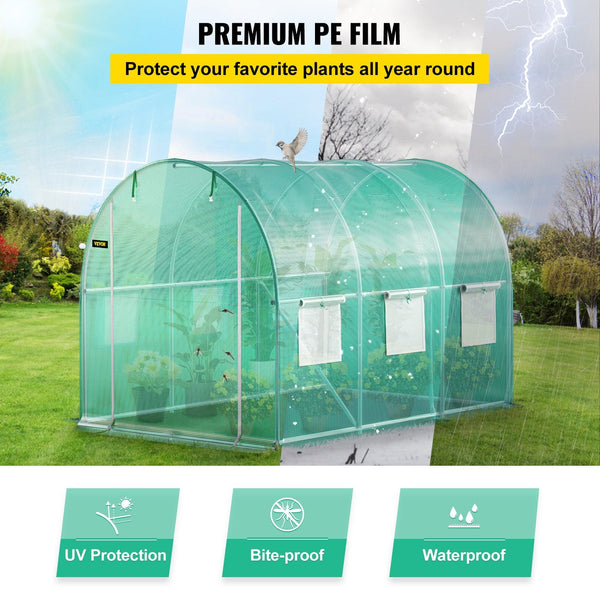 Walk In Tunnel Greenhouse 3 X 2 M Portable Plant Hot House With Galvanised Steel Frame 1 Top Bar Diagonal Poles Zipper Door And 6 Roll Up Windows Gree