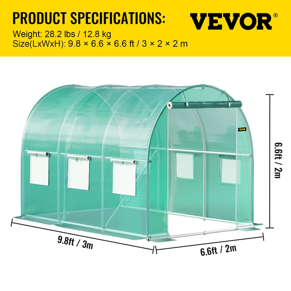 Walk In Tunnel Greenhouse 3 X 2 M Portable Plant Hot House With Galvanised Steel Frame 1 Top Bar Diagonal Poles Zipper Door And 6 Roll Up Windows Gree
