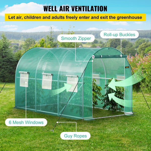 Vevor Walk In Tunnel Greenhouse Galvanized Frame & Waterproof Cover 12X7x7 Ft Greenhouses
