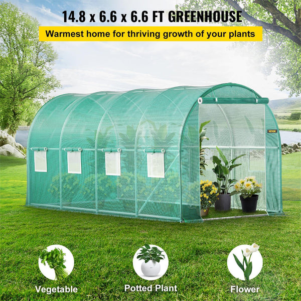 Walk In Tunnel Greenhouse Galvanized Frame & Waterproof Cover 15X7x7 Ft Greenhouses