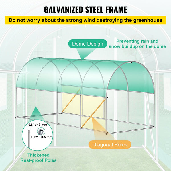 Walk In Tunnel Greenhouse Galvanized Frame & Waterproof Cover 15X7x7 Ft Greenhouses