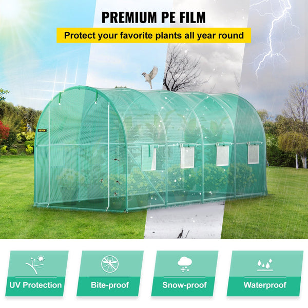 Walk In Tunnel Greenhouse Galvanized Frame & Waterproof Cover 15X7x7 Ft Greenhouses