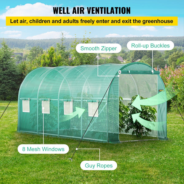 Walk In Tunnel Greenhouse Galvanized Frame & Waterproof Cover 15X7x7 Ft Greenhouses