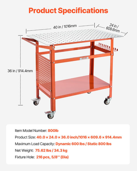 Vevor Welding Table 40"X24" Workbench With 800Lbs Static Weight Capacity Other Welding Equipment