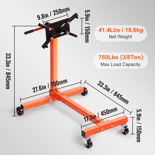 Vevor Engine Stand 750Lbs Motor Hoist Dolly 360 Degree Adjustable Mounting Head Engine Hoists