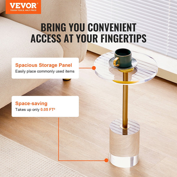 Vevor Clear Acrylic End Table Side With Solid Base 11.9 X Inch Round Tabletop 21.4 High For Coffee Drink Food Snack Used Living Room Bedroom And Study