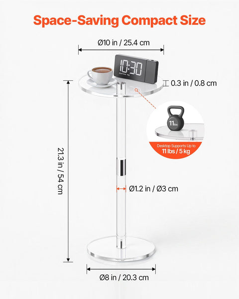 Acrylic Drink Table Clear End Round Top With Solid Post Modern Cake Stand Transparent Side Desk For Coffee Food Snack Easy Assembly 25.4 X 54 Cm Other