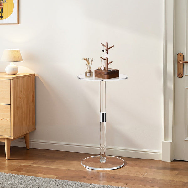 Acrylic Drink Table Clear End Round Top With Solid Post Modern Cake Stand Transparent Side Desk For Coffee Food Snack Easy Assembly 25.4 X 54 Cm Other