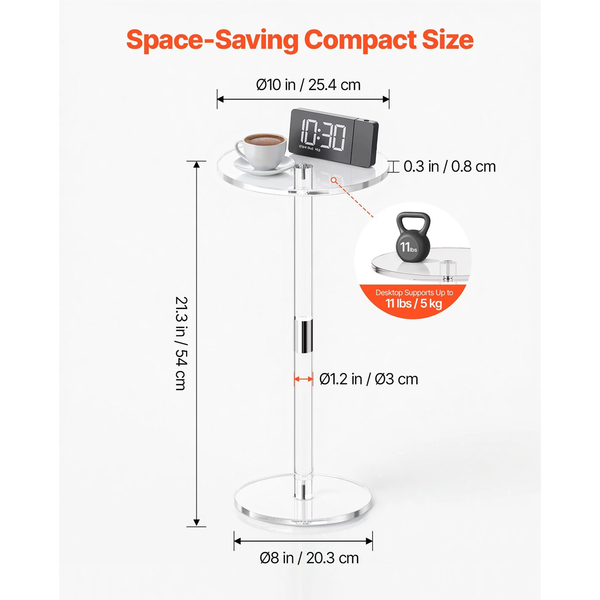 Acrylic Drink Table Clear End Round Top With Solid Post Modern Cake Stand Transparent Side Desk For Coffee Food Snack Easy Assembly 25.4 X 54 Cm Other