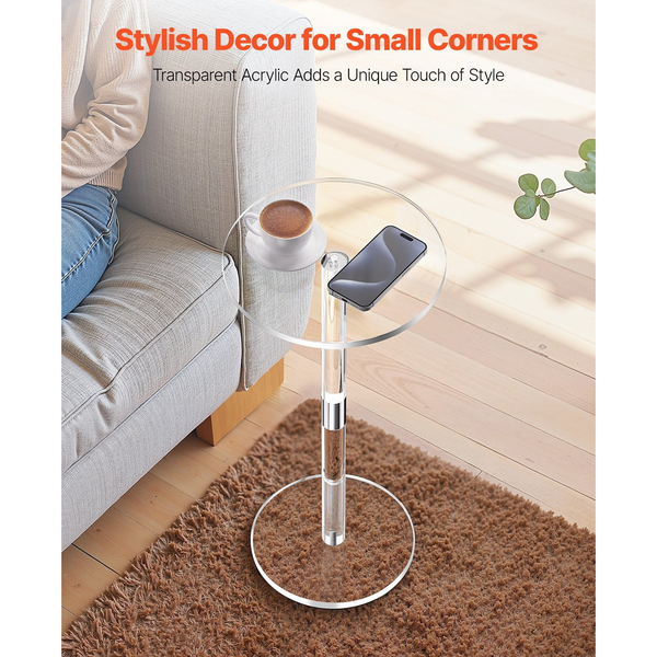 Acrylic Drink Table Clear End Round Top With Solid Post Modern Cake Stand Transparent Side Desk For Coffee Food Snack Easy Assembly 25.4 X 54 Cm Other