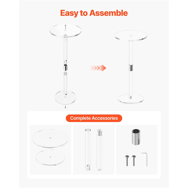 Acrylic Drink Table Clear End Round Top With Solid Post Modern Cake Stand Transparent Side Desk For Coffee Food Snack Easy Assembly 25.4 X 54 Cm Other