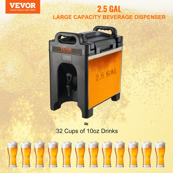 Vevor Insulated Beverage Dispenser 9.5 L Food Grade Ldpe Hot And Cold Server Thermal Drink Cooler With 23 Mm Pu Layer Two Stage Faucet Handle For Rest