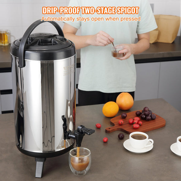 Vevor Stainless Steel Insulated Beverage Dispenser 9.2 Liter Thermal Hot And Cold Drink Server With Spigot Handle Food Grade For Tea Coffee Water Rest