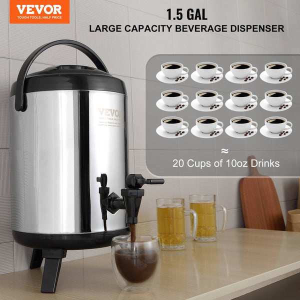 Stainless Steel Insulated Beverage Dispenser 6 Liter Thermal Hot And Cold Drink Server With Spigot Handle Food Grade For Tea Coffee Water Restaurant S