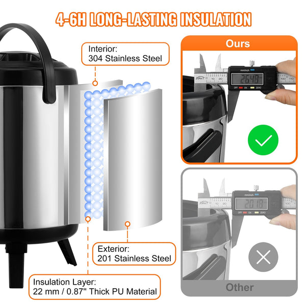 Stainless Steel Insulated Beverage Dispenser 6 Liter Thermal Hot And Cold Drink Server With Spigot Handle Food Grade For Tea Coffee Water Restaurant S