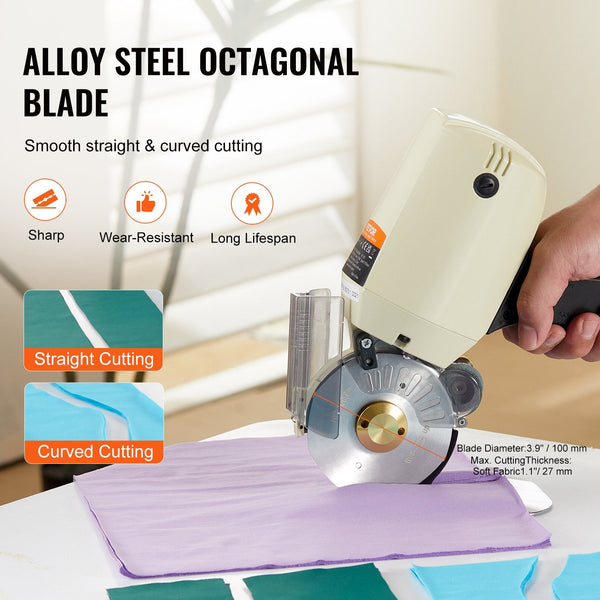 Fabric Cutter 250W Electric Rotary Cutting Machine 1.1" Thickness Octagonal Knife With Replacement Blade And Sharpening Stones For Multi Layer Cloth L