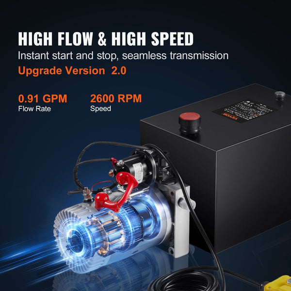 Vevor Hydraulic Pump 8 Quart Power Unit Single Acting Dump Trailer 0.91 Gpm Flow Rate 3200 Psi Max Relief Pressure Dc 12V For Car Lifting Other Pipe T