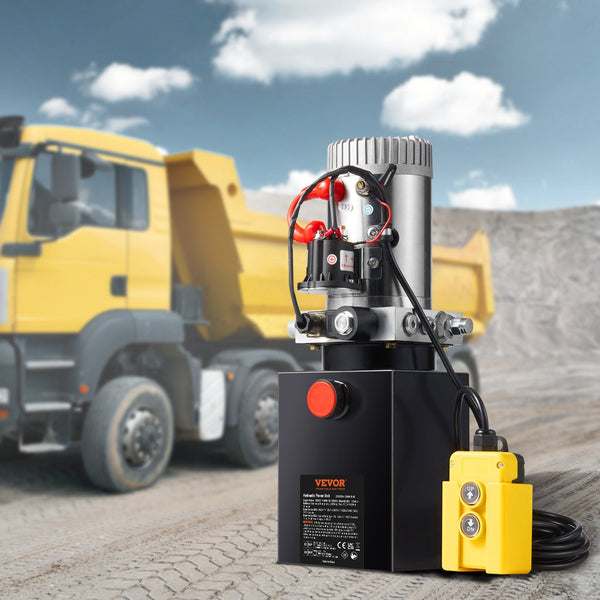 Vevor Hydraulic Pump 8 Quart Power Unit Single Acting Dump Trailer 0.91 Gpm Flow Rate 3200 Psi Max Relief Pressure Dc 12V For Car Lifting Other Pipe T