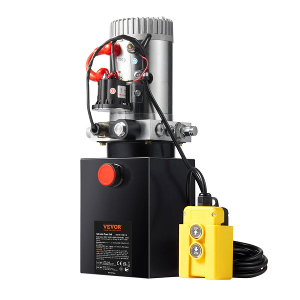 Vevor Hydraulic Pump 8 Quart Power Unit Single Acting Dump Trailer 0.91 Gpm Flow Rate 3200 Psi Max Relief Pressure Dc 12V For Car Lifting Other Pipe T