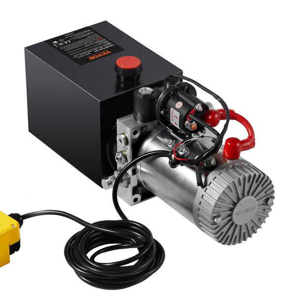 Vevor Hydraulic Pump 8 Quart Power Unit Single Acting Dump Trailer 0.91 Gpm Flow Rate 3200 Psi Max Relief Pressure Dc 12V For Car Lifting Other Pipe T