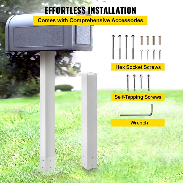 Vevor Mailbox Post 43"" High Stand White Powder Coated Box Kit Q235 Steel Surface Mount For Sidewalk And Street Curbside Universal Outdoor Letterboxes