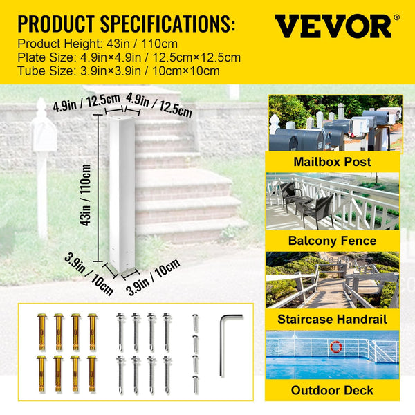 Vevor Mailbox Post 43"" High Stand White Powder Coated Box Kit Q235 Steel Surface Mount For Sidewalk And Street Curbside Universal Outdoor Letterboxes