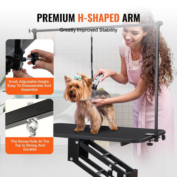 Vevor 109Cm Hydraulic Pet Grooming Table Heavy Duty Dog Arm For Medium/ Small Dogs Height Adjustable Station Anti Slip Tabletop /Dog Max Bearing 182Kg