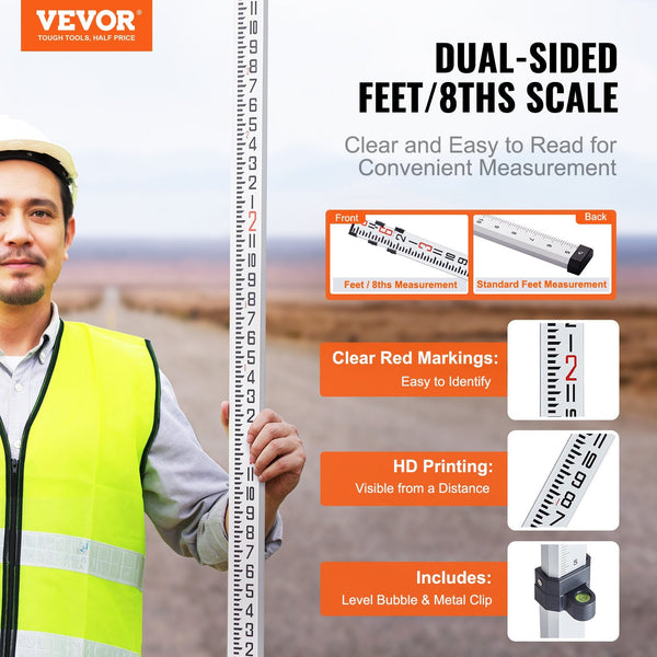 9Ft Telescopic Aluminum Leveling Rod 3 Section Survey Measuring Stick Key Safes Boxes & Hideaways