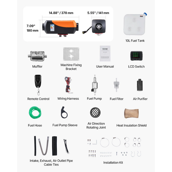 Diesel Air Heater 8 Kw Dc12 24V Fast Heating Parking With Remote Control And Color Digital Display 10L Fuel Tank Low Noise Voice Announcement For Rv T