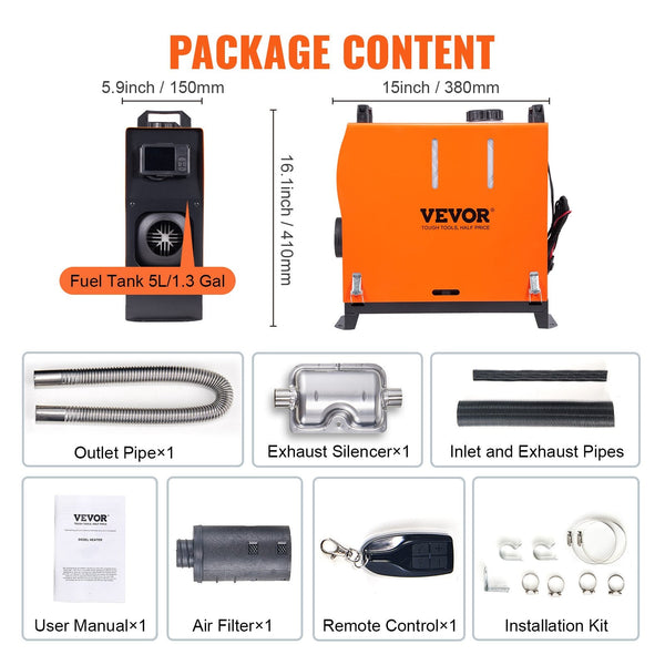 Vevor 8 Kw Diesel Air Heater Bluetooth App Control All On One With Automatic Altitude Adjustment Remote And Lcd Portable Parking For Home Rv Trailer C