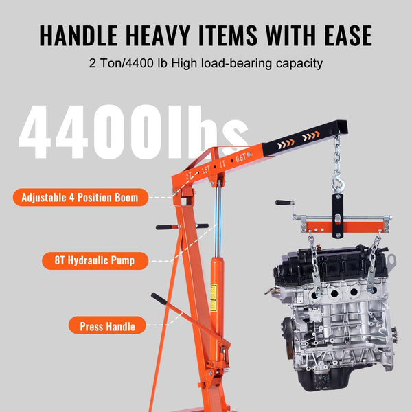 Vevor Hydraulic Engine Hoist With Lever 2000Kg Heavy Duty Cherry Picker Shop Crane Foldable And Leveler For Auto Repair Motors Weights Lifting Loading
