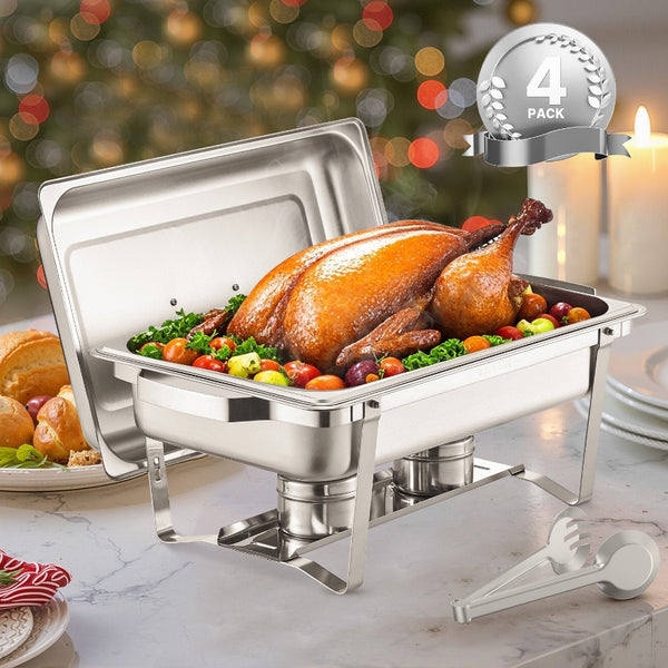 8 Qt 4 Pack Rectangle Chafing Dish Buffet Set Fullsize Pan Stainless Steel Party Tableware & Serveware
