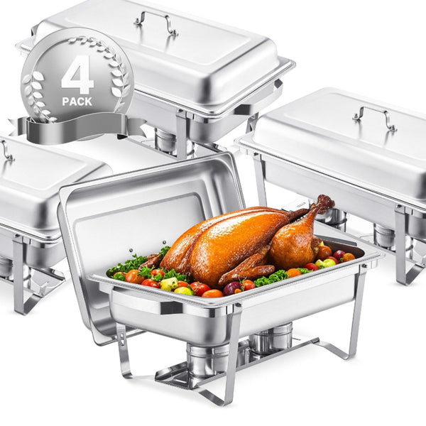 8 Qt 4 Pack Rectangle Chafing Dish Buffet Set Fullsize Pan Stainless Steel Party Tableware & Serveware