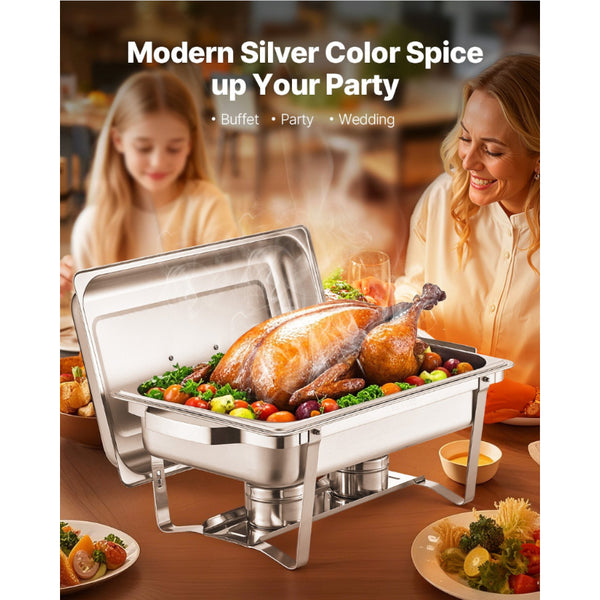 8 Qt 4 Pack Rectangle Chafing Dish Buffet Set Fullsize Pan Stainless Steel Party Tableware & Serveware