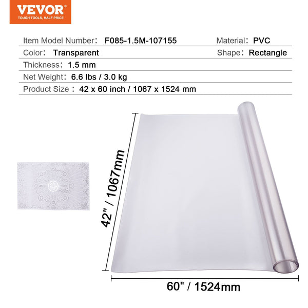 Vevor Plastic Table Cover 42 X 60 Inch 1.5 Mm Thick Frosted Protector Rectangle Pvc Desk Mat Waterproof & Easy Cleaning Pad Tablecloth For Office Dres