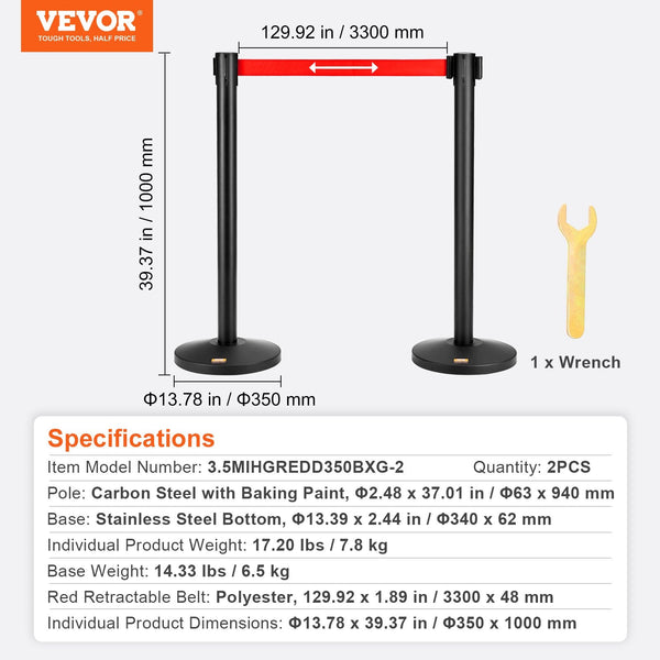 Vevor Crowd Control Stanchions 2 Pack Barriers Carbon Steel Baking Painted Queue Post With 11Ft Red Retractable Belt Line Divider For Exhibition Airpo