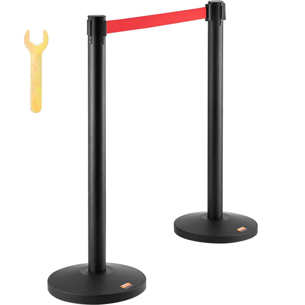Vevor Crowd Control Stanchions 2 Pack Barriers Carbon Steel Baking Painted Queue Post With 11Ft Red Retractable Belt Line Divider For Exhibition Airpo