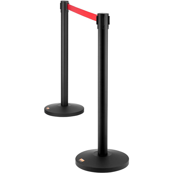 Vevor Crowd Control Stanchions 2 Pack Barriers Carbon Steel Baking Painted Queue Post With 11Ft Red Retractable Belt Line Divider For Exhibition Airpo