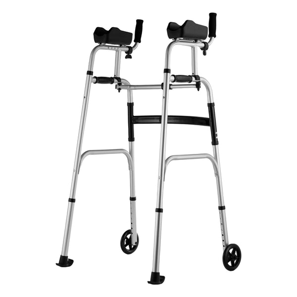 2 In 1 Folding Walker And Removable Armrests Height Adjustable Foldable With 5Inch Solid Wheels Lightweight Aluminum Front Wheeled Mobility Aid For El