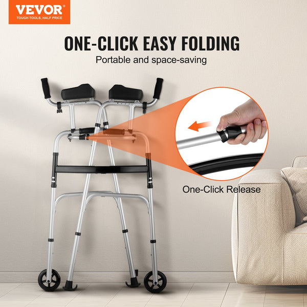 2 In 1 Folding Walker And Removable Armrests Height Adjustable Foldable With 5Inch Solid Wheels Lightweight Aluminum Front Wheeled Mobility Aid For El