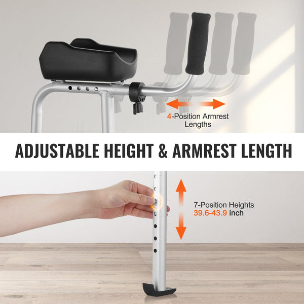 2 In 1 Folding Walker And Removable Armrests Height Adjustable Foldable With 5Inch Solid Wheels Lightweight Aluminum Front Wheeled Mobility Aid For El
